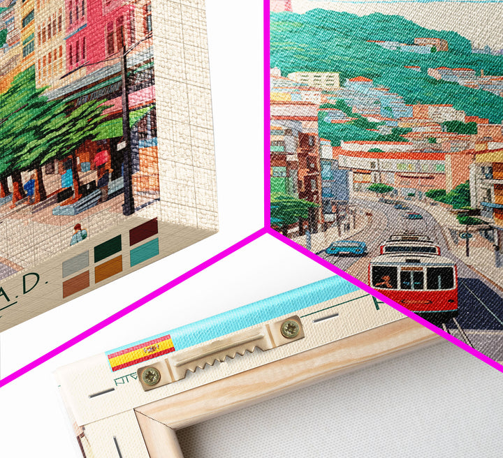 San Sebastian Spain Travel Poster Framed Canvas Print, Midcentury Modern Art, Pop Art Wall Decor, Home Decor, Office Art