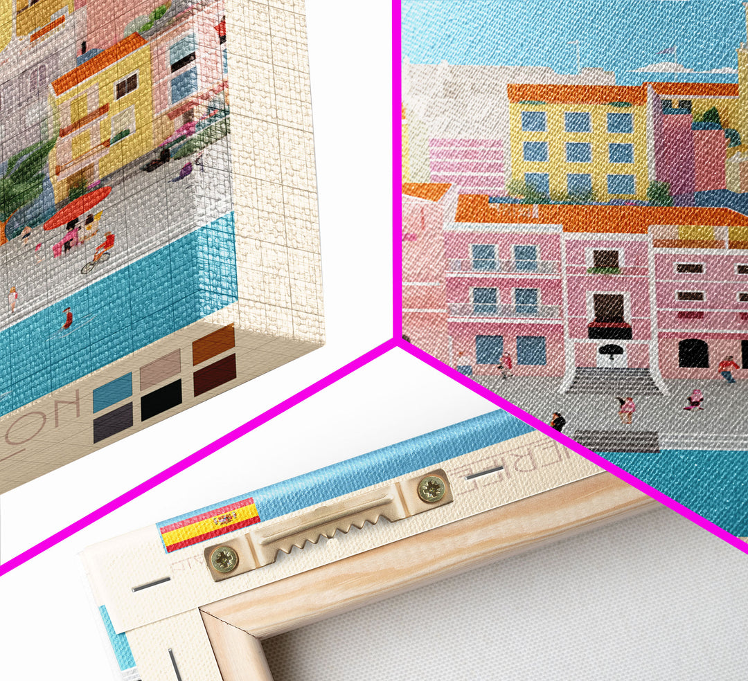 Santa Cruz de Tenerife Spain Travel Poster Framed Canvas Print, Midcentury Modern Art, Pop Art Wall Decor, Living Room Art, Bedroom Decoration