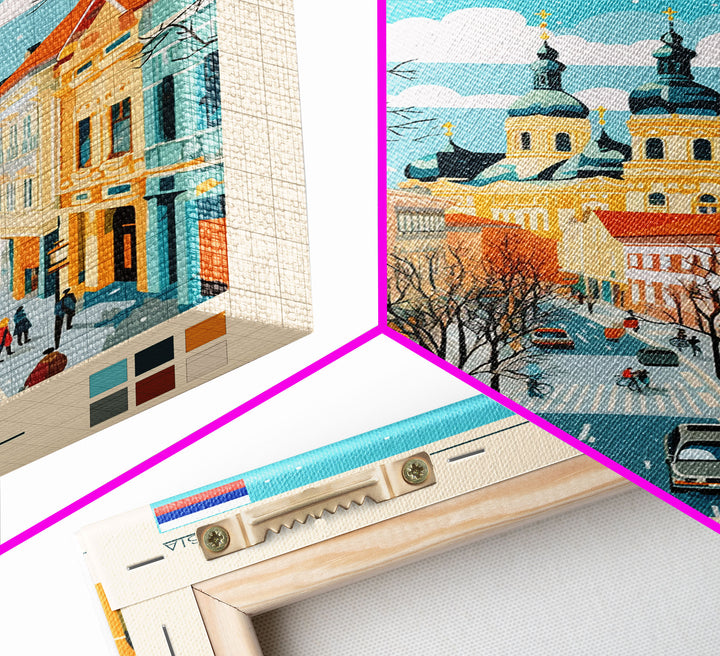 Saratov Russia Travel Poster Framed Canvas Print, Midcentury Modern Art, Pop Art Wall Decor, Home Decor, Vacation Gift