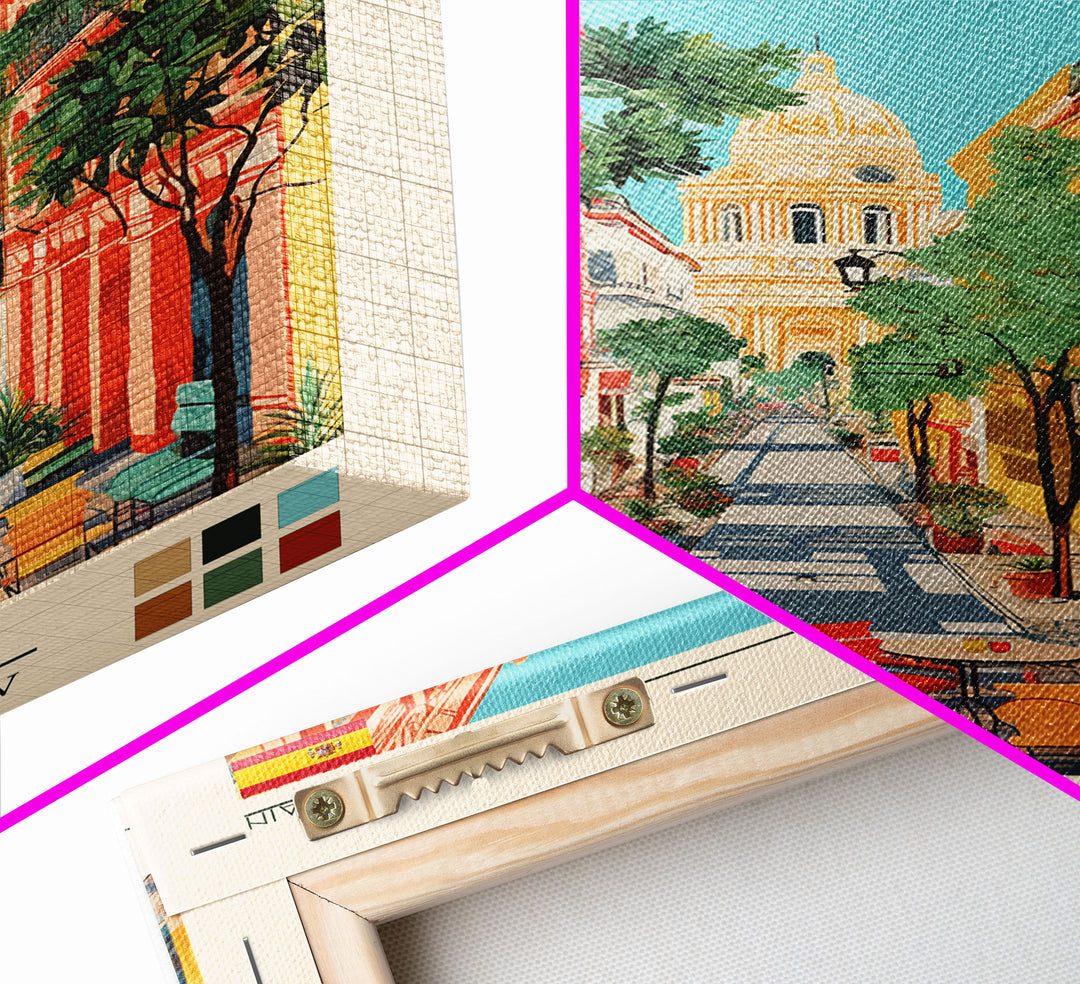 Seville Spain Travel Poster Framed Canvas Print, Midcentury Modern Art, Pop Art Wall Decor, Living Room Art, Home Decoration