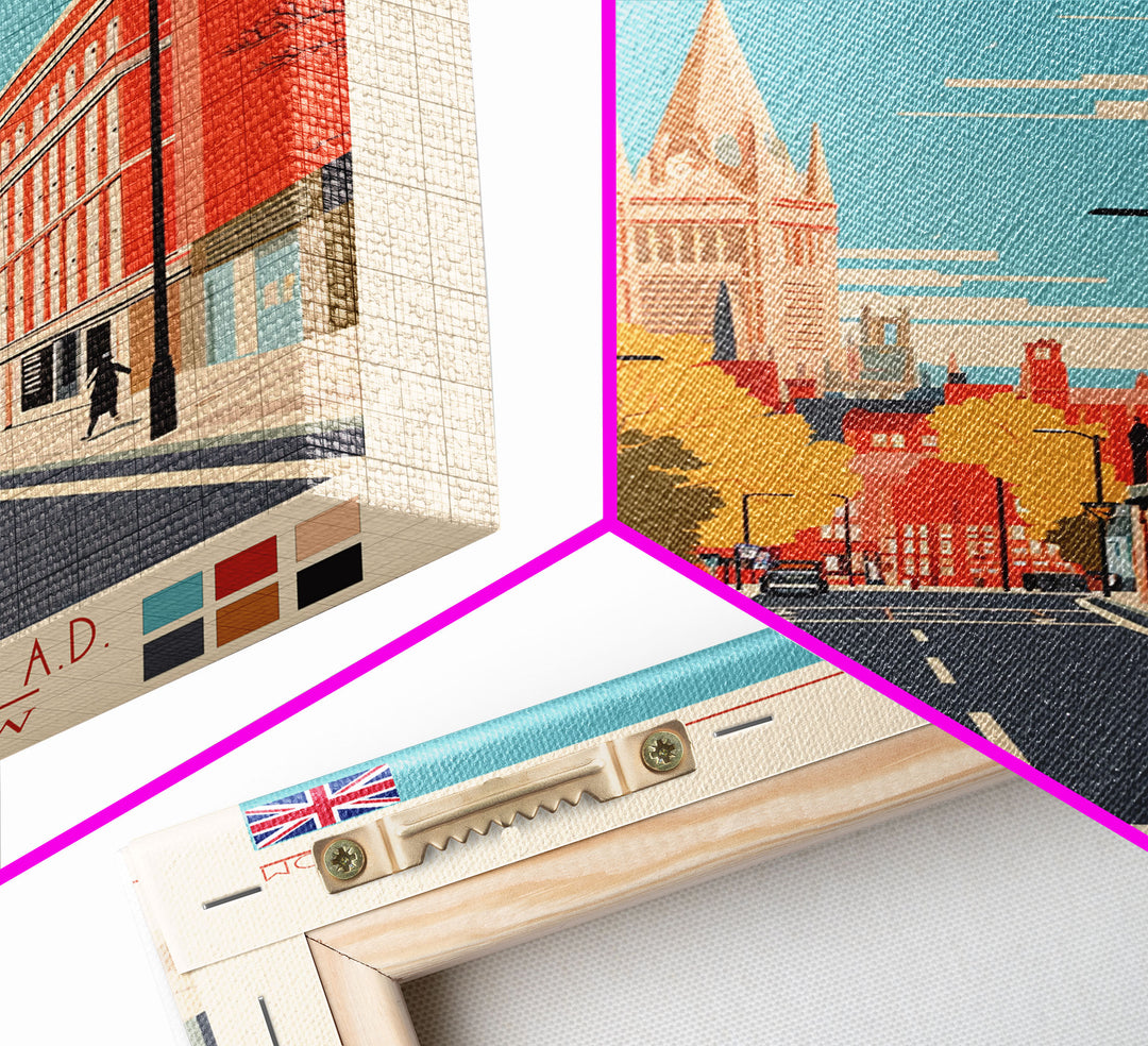 Sheffield United Kingdom Travel Poster Framed Canvas Print, Midcentury Modern Art, Pop Art Wall Decor, Home Decor, Vacation Gift, Office Art