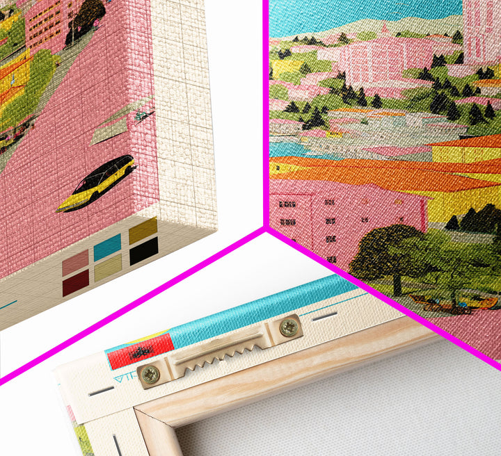 Shkodër Albania Travel Poster Framed Canvas Print, Midcentury Modern Art, Pop Art Wall Decor, Scenic Wall Art, Bedroom Decoration