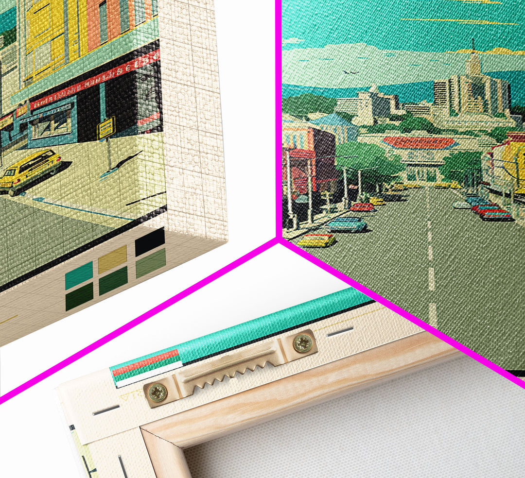 Shumen Bulgaria Travel Poster Framed Canvas Print, Midcentury Modern Art, Pop Art Wall Decor, Home Decor, Office Decoration, Scenic Art