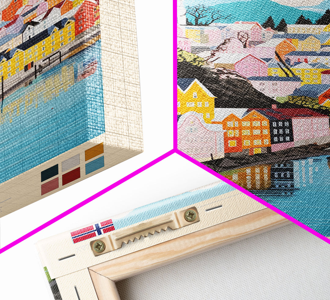 Skien Norway Travel Poster Framed Canvas Print, Midcentury Modern Art, Pop Art Wall Decor, Scenic Wall Art, Bedroom Art