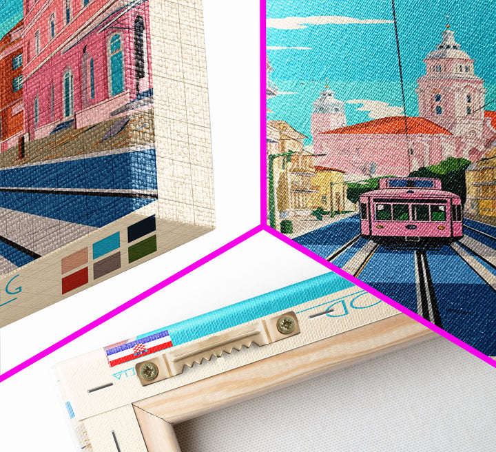 Slavonski Brod Croatia Travel Poster Framed Canvas Print, Midcentury Modern Art, Pop Art Wall Decor, Home Decor, Office Decoration