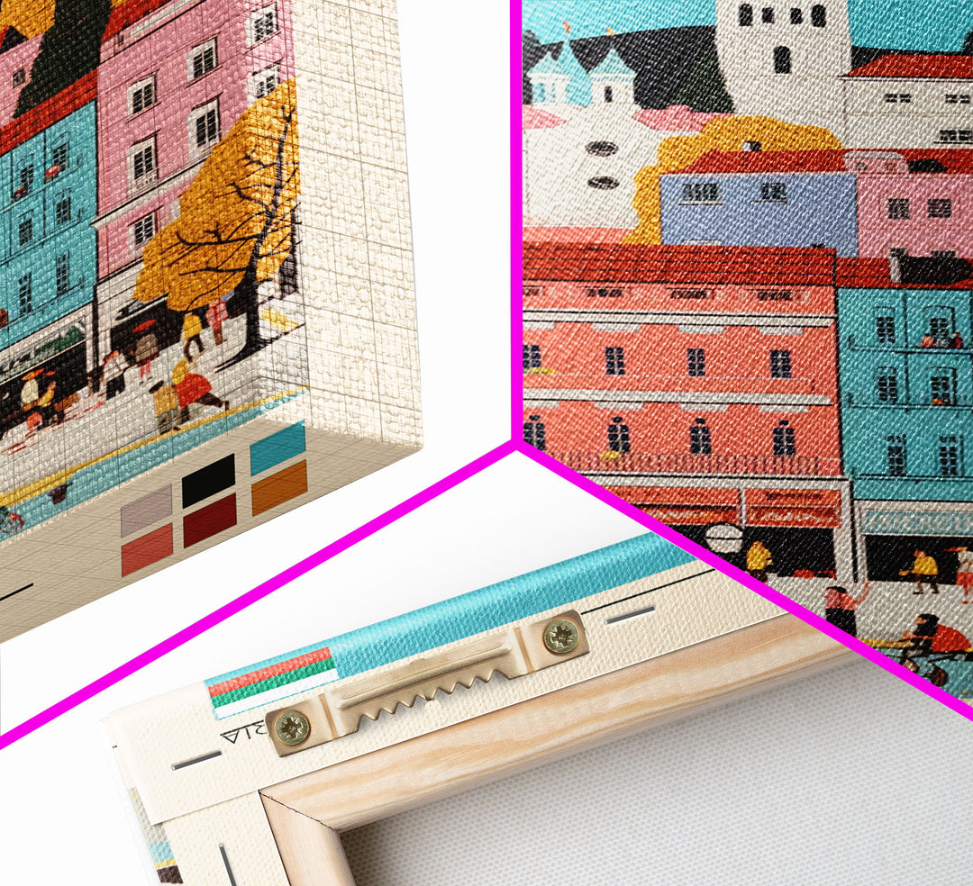 Sliven Bulgaria Travel Poster Framed Canvas Print, Midcentury Modern Art, Pop Art Wall Decor, Living Room Art, Vacation Gift