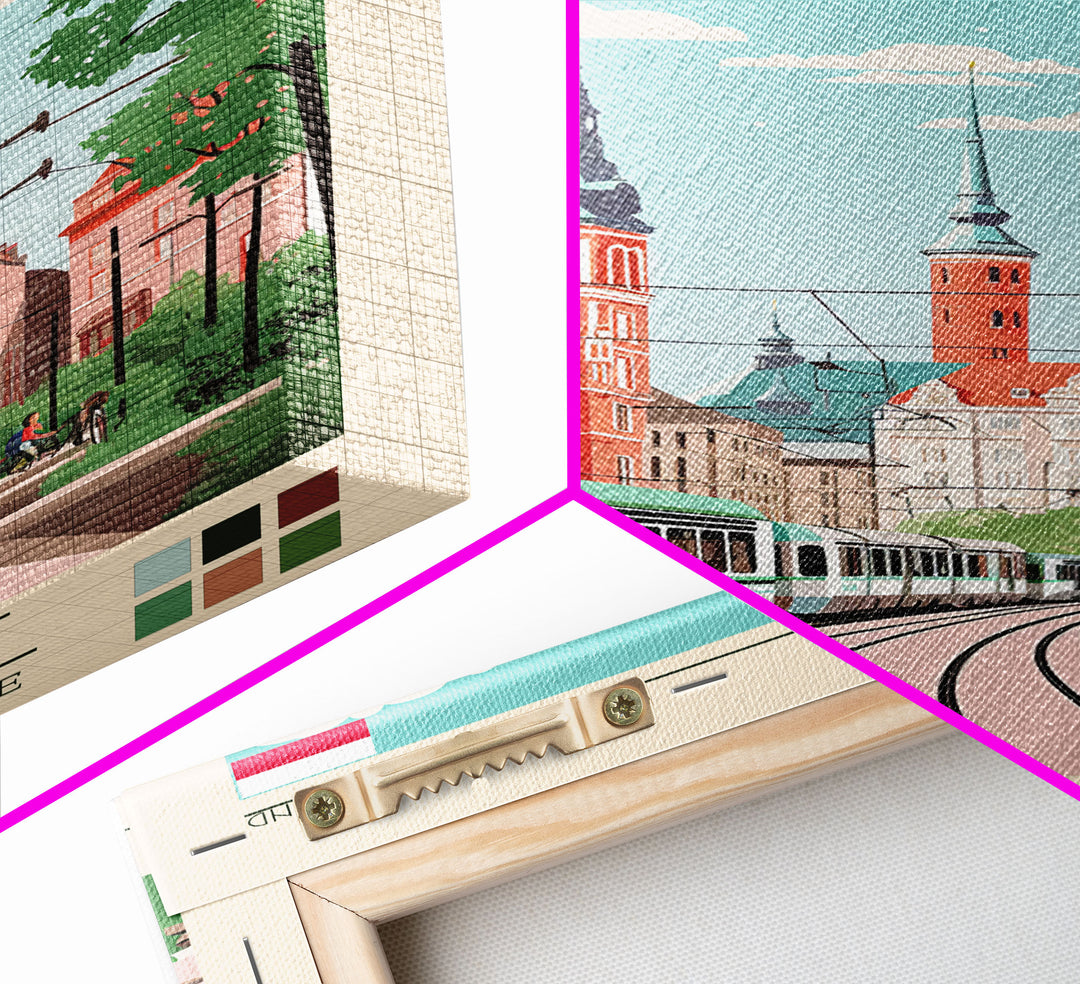 Szczecin Poland Travel Poster Framed Canvas Print, Midcentury Modern Art, Pop Art Wall Decor, Living Room Art, Scenic Wall Art