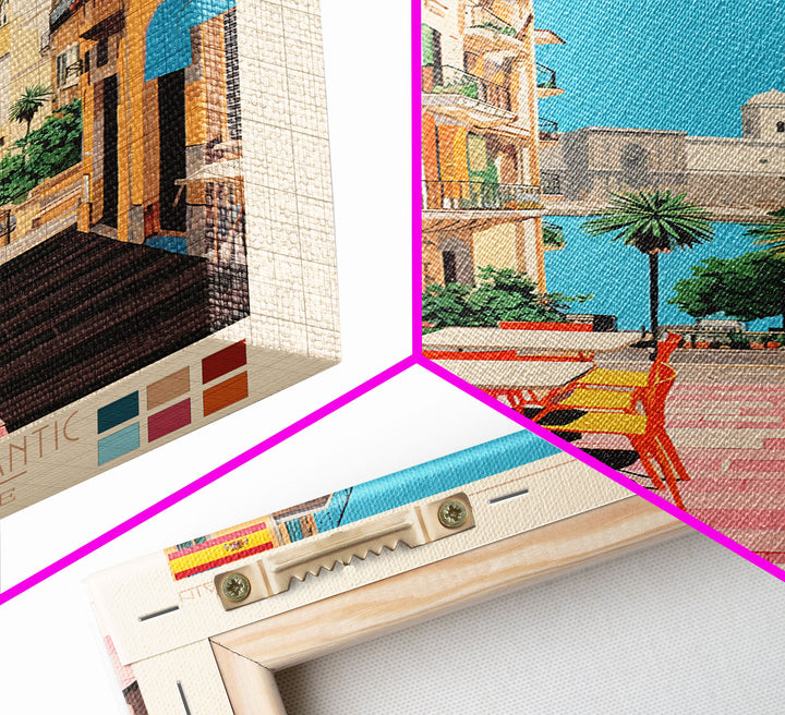 Tarragona Spain Travel Poster Framed Canvas Print, Midcentury Modern Art, Pop Art Wall Decor, Living Room Art, Scenic Wall Art