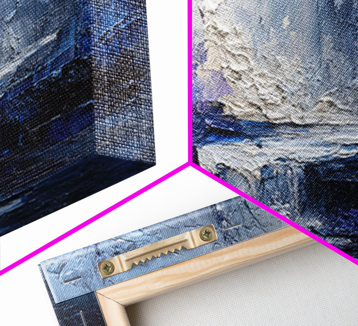 Crystal Cave with Luminous Blue Reflections Framed Canvas Print, Fantasy Art, Gallery Decor, Living Room Decor, Mythic, FAN-1x1-78