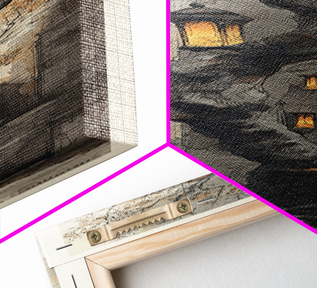 Dwarven Forge with Molten Gold Glow Framed Canvas Print, Fantasy Art, Large Art Print, Living Room Decor, Oil Painting, Mythic, FAN-1x3-54