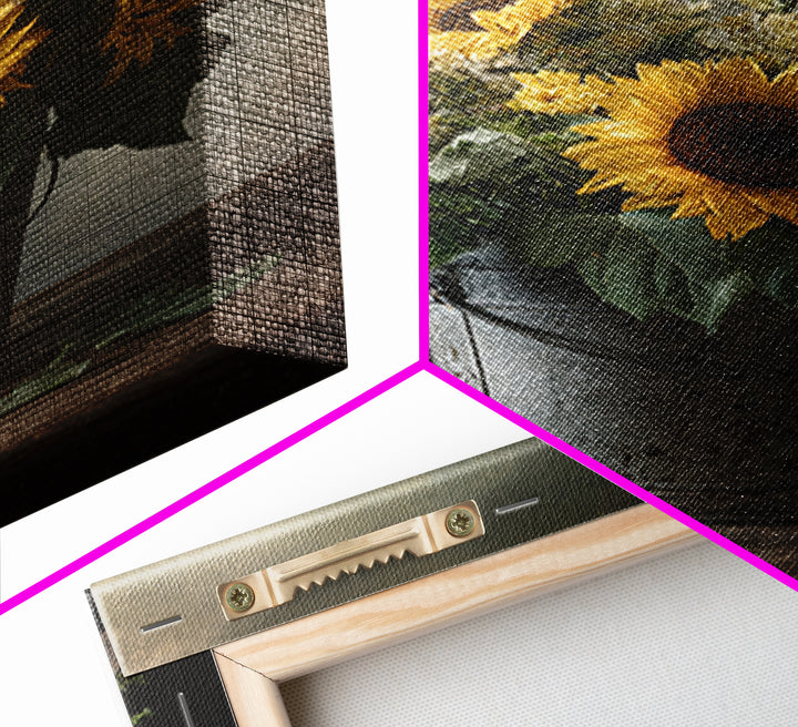 Sunflowers in a Galvanized Metal Bucket Canvas Print, Farmhouse Art, Botanical Art, Farmhouse Decor, Fine Art, Harvest, FAR-2x3-11