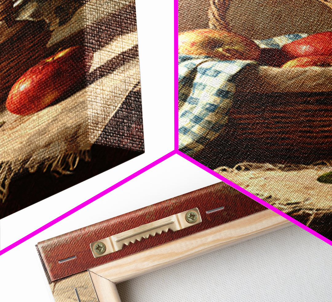 Apple Basket with Gingham Cloth Framed Canvas Print, Farmhouse Art, Neutral Decor, Farmhouse Decor, Fine Art, Harvest, FAR-2x3-19