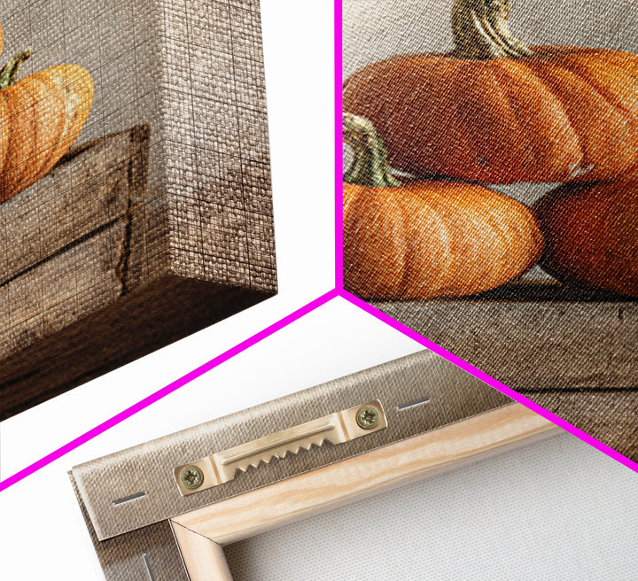 Pumpkins Stacked on a Wooden Crate Framed Canvas Print, Farmhouse Art, Contemporary Art, Farmhouse Decor, Oil Painting, Harvest, FAR-2x3-21