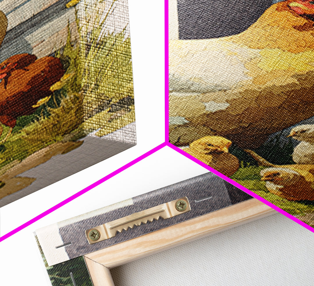 Chicken Family in a Garden Patch Canvas Print, Farmhouse Art, Art Print, Farmhouse Decor, Fine Art, Harvest, Digital Art, FAR-2x3-23