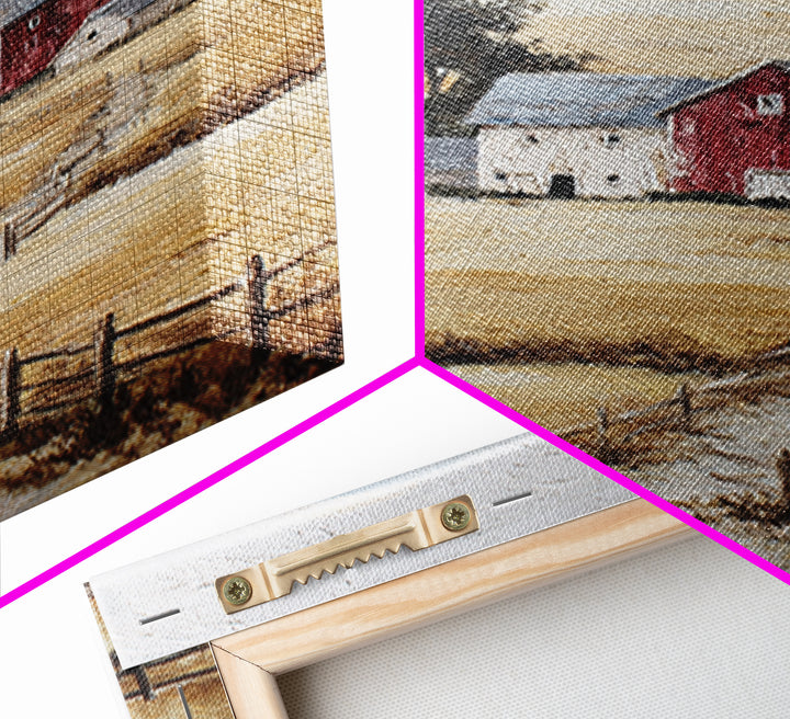 Country Landscape with Fence and Rolling Hills Framed Canvas Print, Farmhouse Art, Textured Painting, Farmhouse Decor, Harvest, FAR-2x3-46