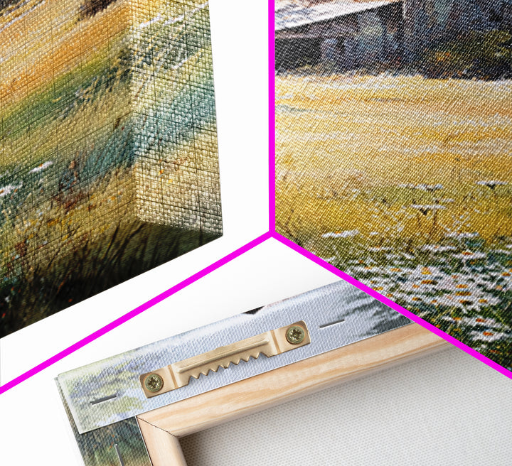 Rustic Barn in Golden Field Light Canvas Print, Farmhouse Art, Digital Prints, Farmhouse Decor, Harvest, Watercolor Painting, FAR-2x3-58