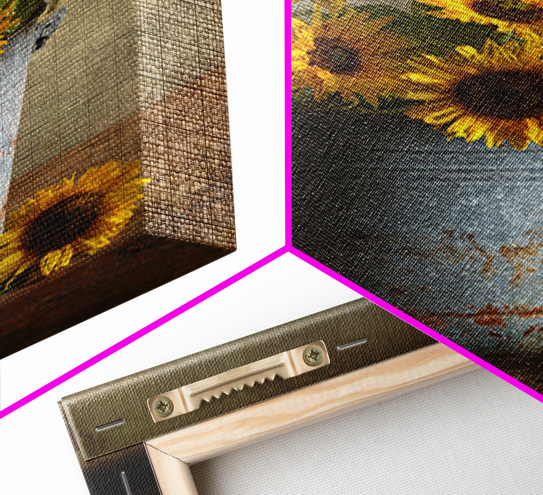 Sunflowers in a Galvanized Metal Bucket Framed Canvas Print, Farmhouse Art, Art, Farmhouse Decor, Watercolor Art, Harvest, FAR-2x3-59
