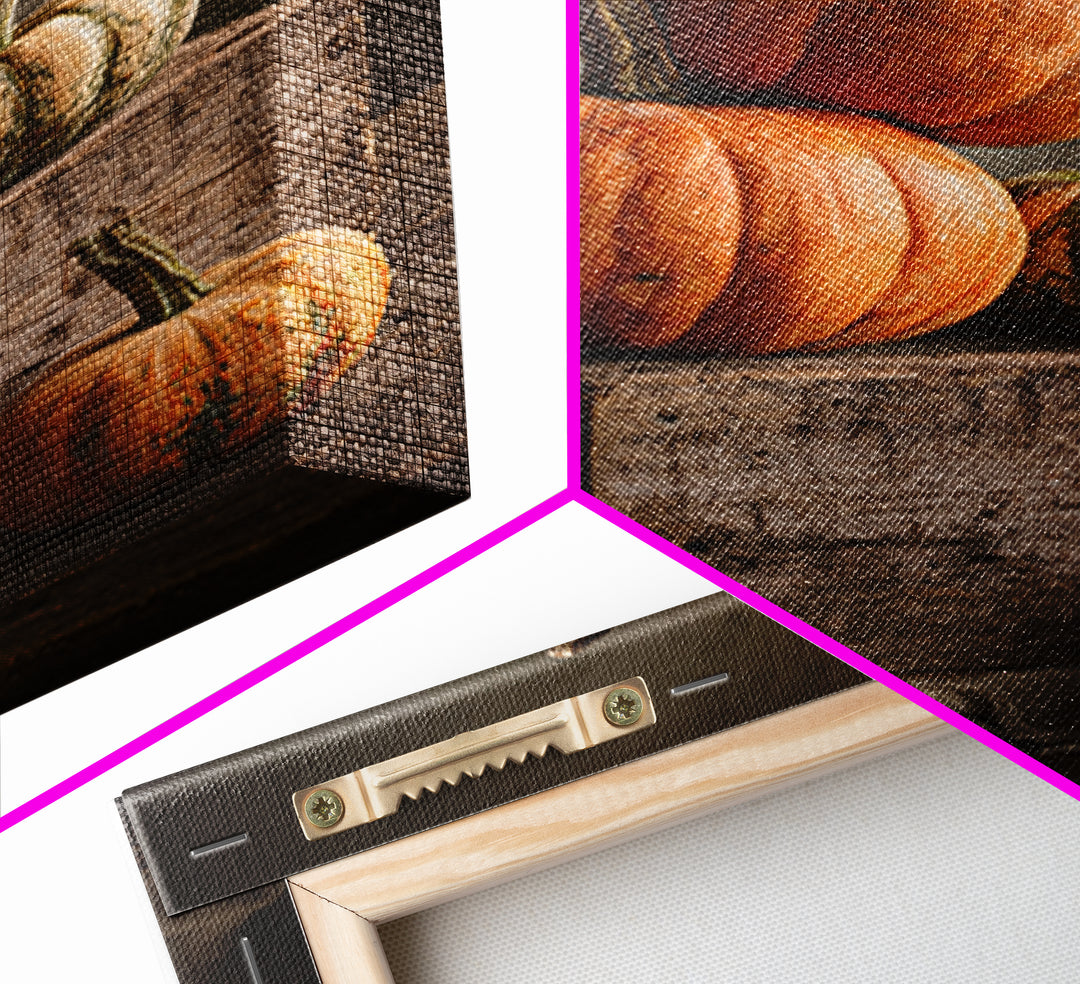 Pumpkins Stacked on a Wooden Crate Framed Canvas Print, Farmhouse Art, Digital Print, Farmhouse Decor, Fine Art, Harvest, FAR-2x3-93