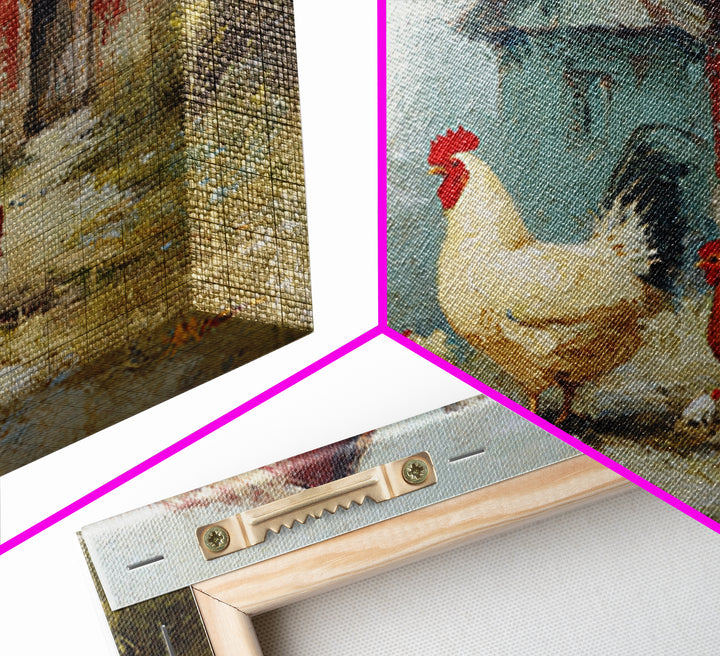 Chicken Family in a Garden Patch Framed Canvas Print, Farmhouse Art, Floral Wall Art, Farmhouse Decor, Fine Art, Harvest, FAR-3x2-19