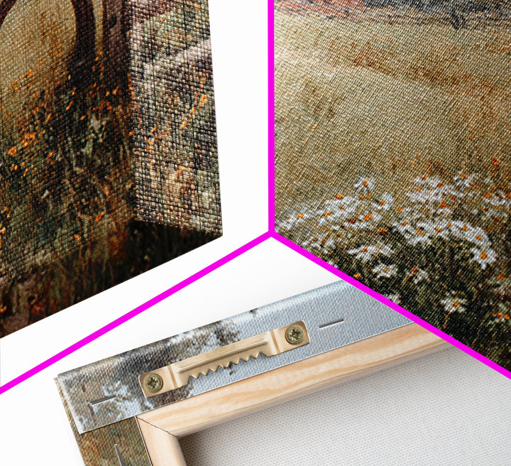 Weathered Horseshoe and Wildflowers Framed Canvas Print, Farmhouse Art, Sage Green Wall Art, Farmhouse Decor, Fine Art, Harvest, FAR-3x2-25
