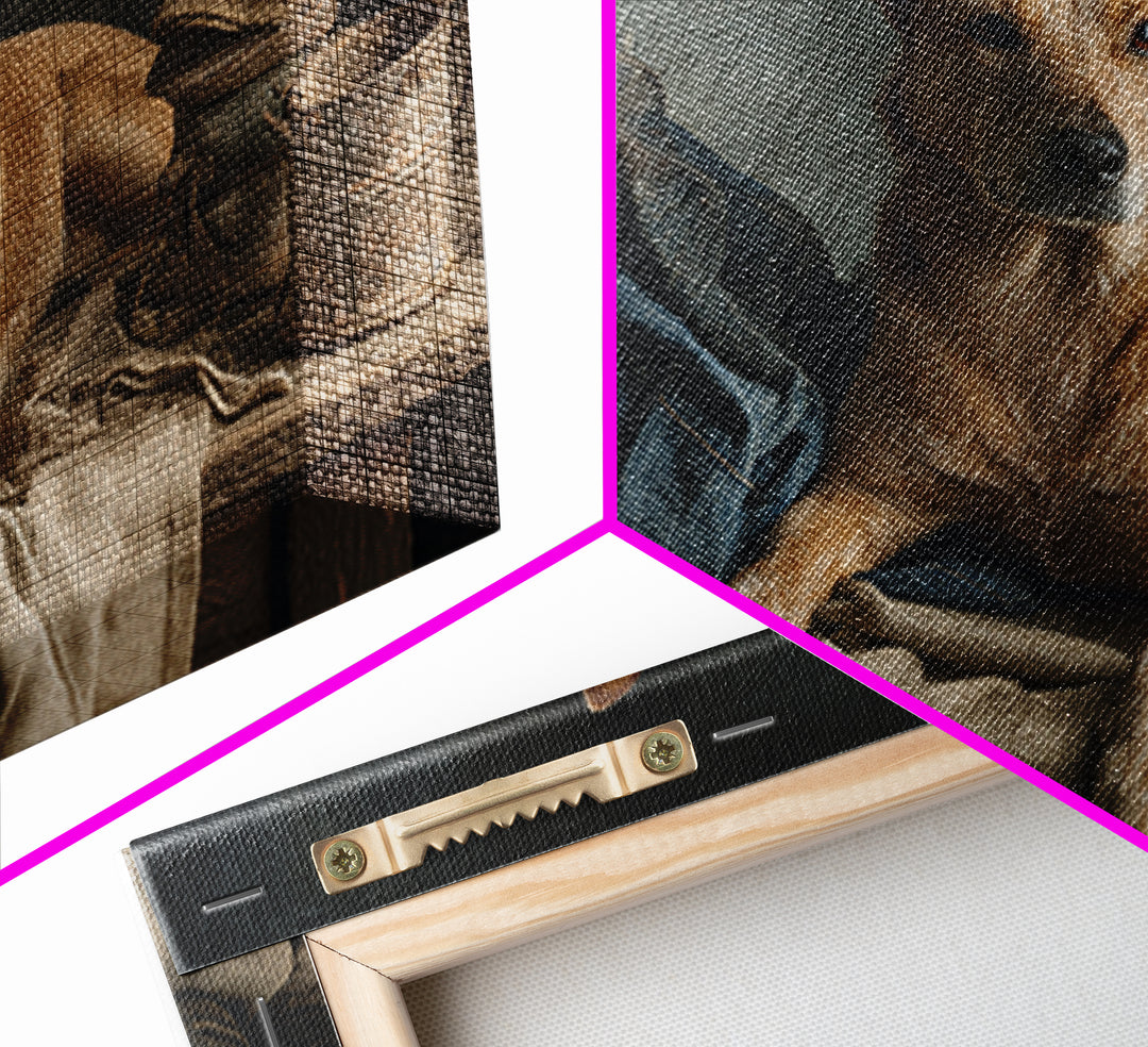 Farm Dog Lying Beside Weathered Boots Canvas Print, Farmhouse Art, Farmhouse Wall Decor, Farmhouse Decor, Oil Painting, Harvest, FAR-3x2-37