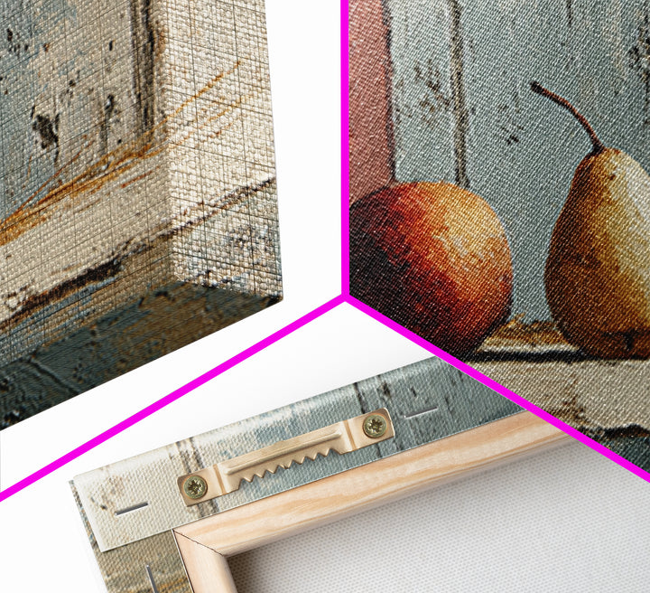 Rustic Pear Still Life on Plank Wood Framed Canvas Print, Farmhouse Art, Room Decor, Farmhouse Decor, Oil Painting, Harvest, FAR-3x2-47
