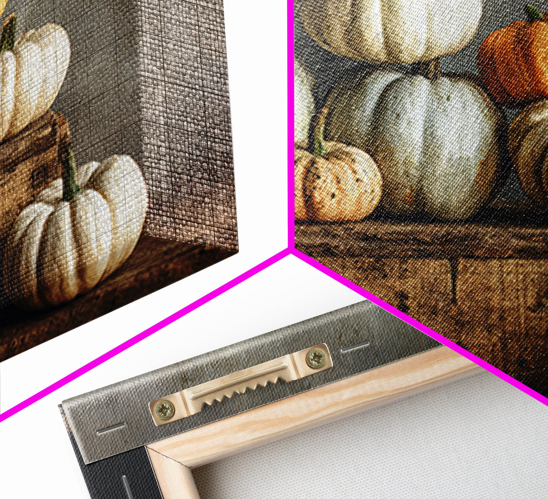 Pumpkins Stacked on a Wooden Crate Framed Canvas Print, Farmhouse Art, Botanical Prints, Farmhouse Decor, Watercolor Art, FAR-3x2-65