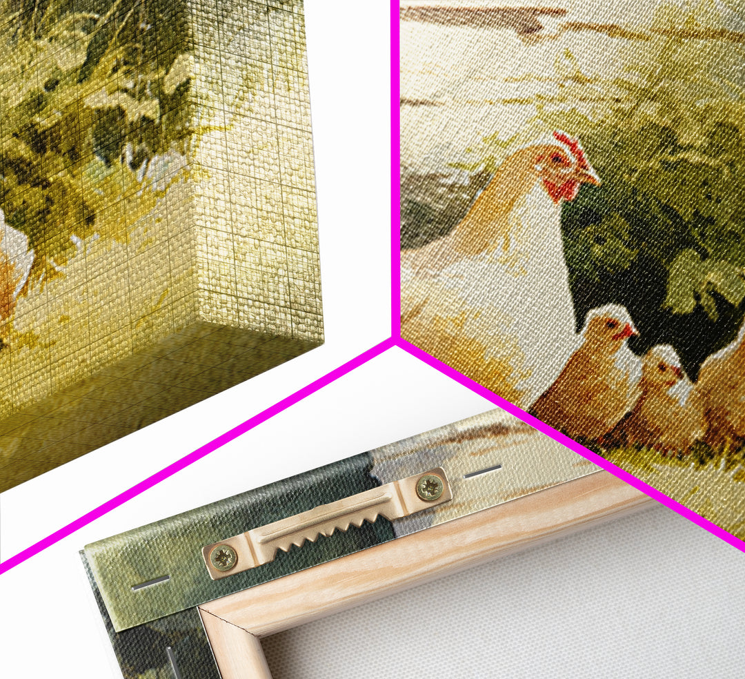 Chicken Family in a Garden Patch Canvas Print, Farmhouse Art, Textured Painting, Farmhouse Decor, Watercolor Art, Harvest, FAR-3x2-67