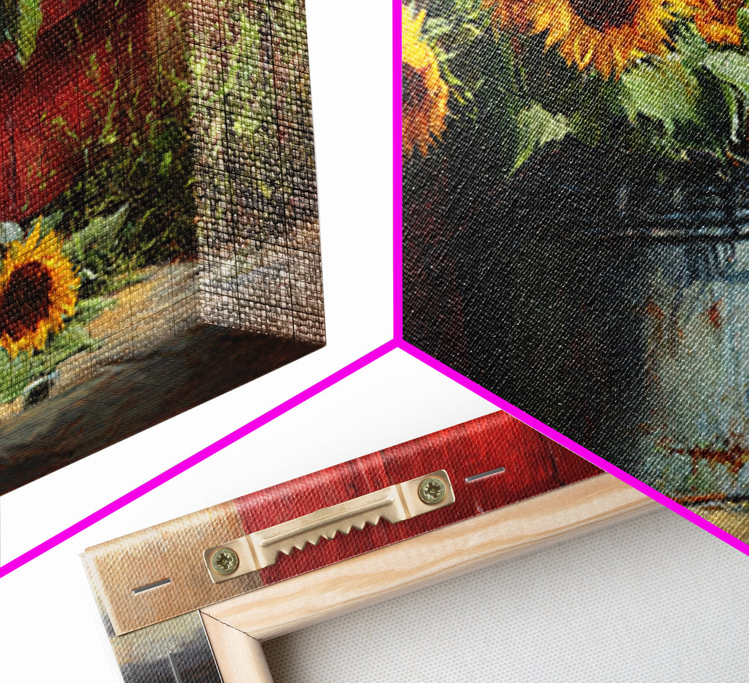 Sunflowers in a Galvanized Metal Bucket Framed Canvas Print, Farmhouse Art, Home Decor, Farmhouse Decor, Fine Art, Harvest, FAR-3x2-7