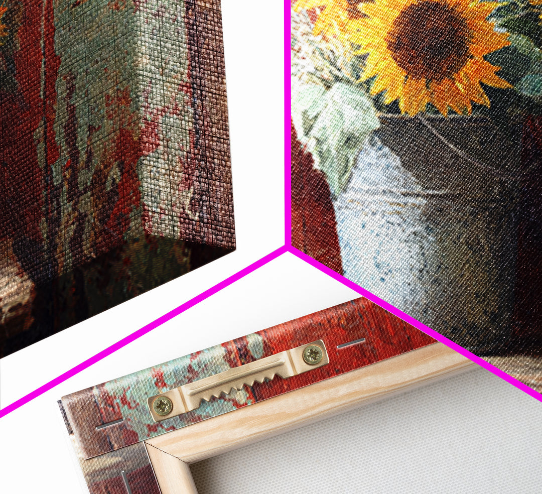 Sunflowers in a Galvanized Metal Bucket Framed Canvas Print, Farmhouse Art, Gallery Wall, Farmhouse Decor, Watercolor Art, FAR-3x2-79