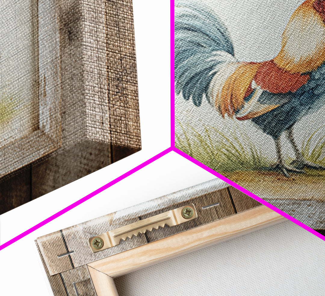 Rooster Painted in Cheerful Folk Colors Framed Canvas Print, Farmhouse Art, Printable Art, Farmhouse Decor, Oil Painting, FAR-3x2-8