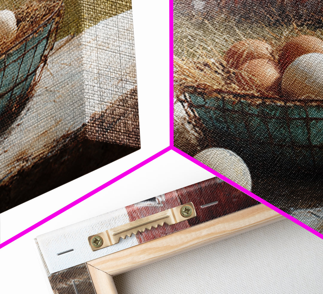 Fresh Eggs in a Wire Basket Framed Canvas Print, Farmhouse Art, Floral Wall Art, Farmhouse Decor, Oil Painting, Harvest, FAR-3x2-82