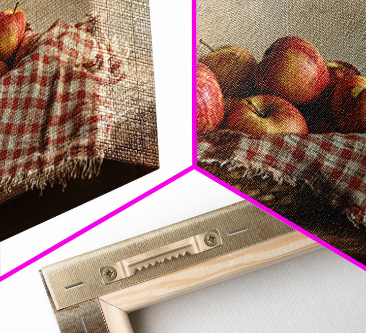Apple Basket with Gingham Cloth Framed Canvas Print, Farmhouse Art, Fine Art Print, Farmhouse Decor, Fine Art, Harvest, FAR-3x2-87