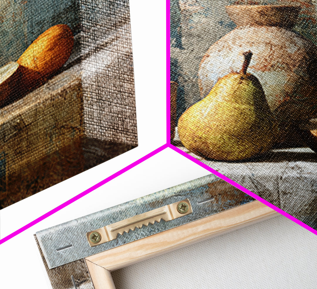 Pear Still Life on Linen Tablecloth Framed Canvas Print, French Country Art, Digital Wall Art, Farmhouse Decor, Country, FCA-1x1-28