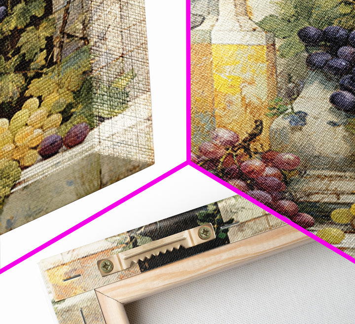 Grapes and Wine Still Life Framed Canvas Print, French Country Art, French Country Decor, Farmhouse Decor, Abstract Art, FCA-1x1-33