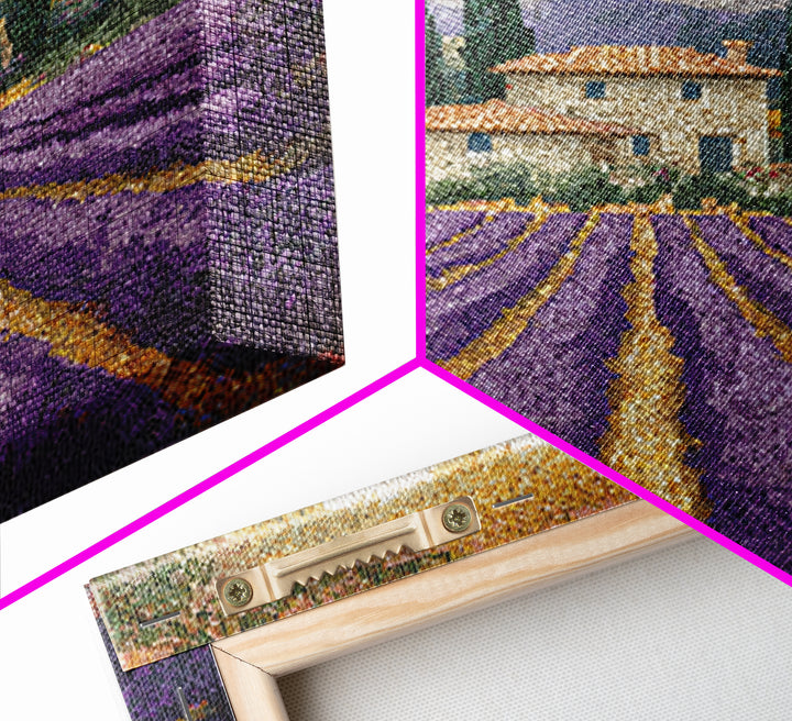 Lavender Field with Distant Stone Farmhouse Canvas Print, French Country Art, Landscape Painting, Farmhouse Decor, Country, FCA-1x1-49