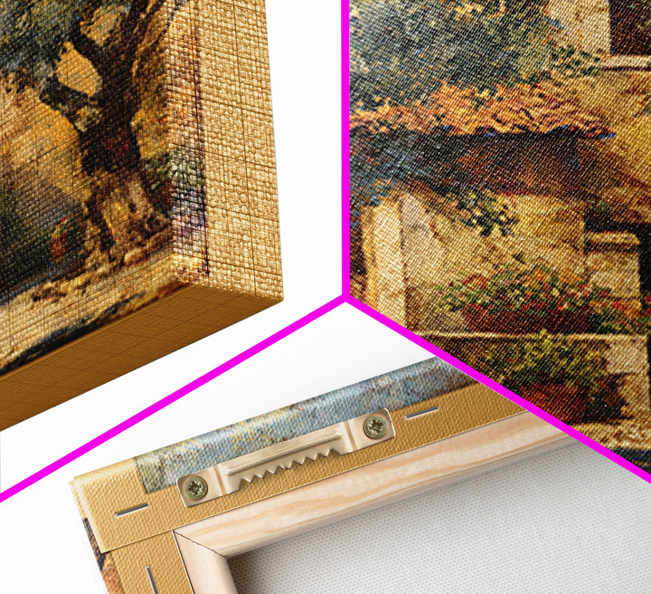 Sunlit Provence Olive Grove Framed Canvas Print, French Country Art, Eclectic Wall Art, Farmhouse Decor, Fine Art, Country, FCA-1x1-53