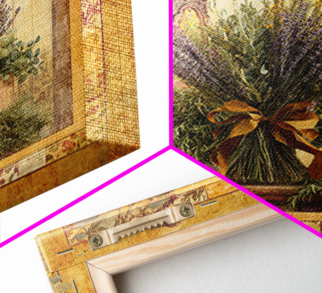 Farmhouse Kitchen Herbs Tied Framed Canvas Print, French Country Art, Digital Art Prints, Farmhouse Decor, Oil Painting, FCA-1x1-61