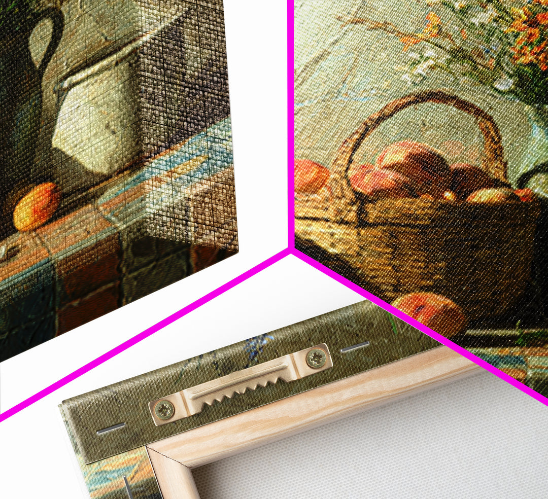 Basket of Fresh Peaches and Wildflowers Canvas Print, French Country Art, Eclectic Wall Art, Farmhouse Decor, Country, FCA-1x1-68