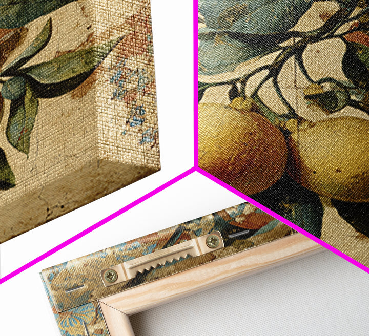 Aged Botanical Plate of Lemons and Leaves Canvas Print, French Country Art, Landscape Wall Art, Farmhouse Decor, Country, FCA-1x1-84