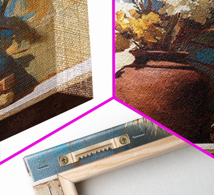 Antique Copper Pot and Flowers Still Life Framed Canvas Print, French Country Art, Wall Art, Farmhouse Decor, Fine Art, Country, FCA-1x1-96