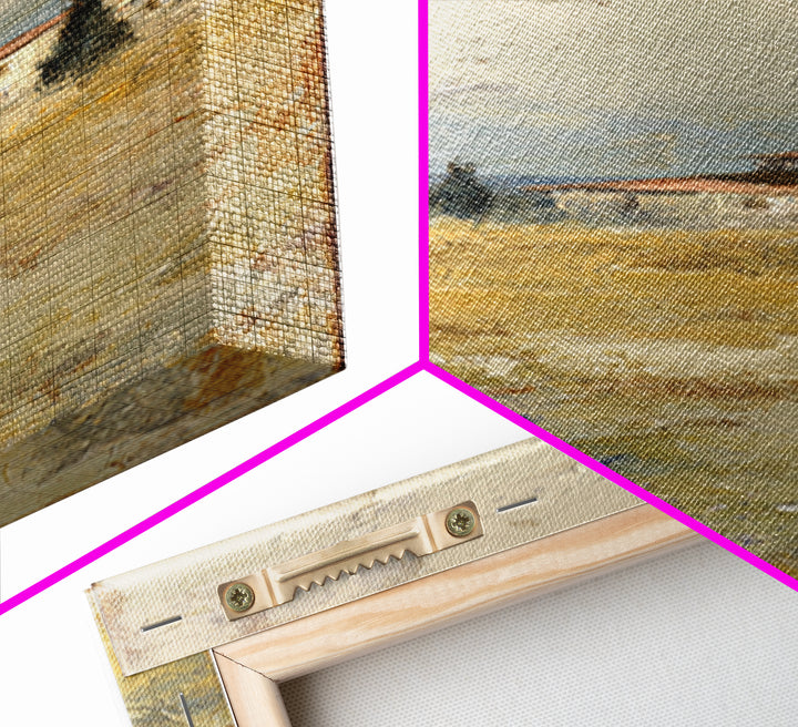 Lavender Field with Distant Stone Farmhouse Canvas Print, French Country Art, Landscape Painting, Farmhouse Decor, Country, FCA-1x3-13