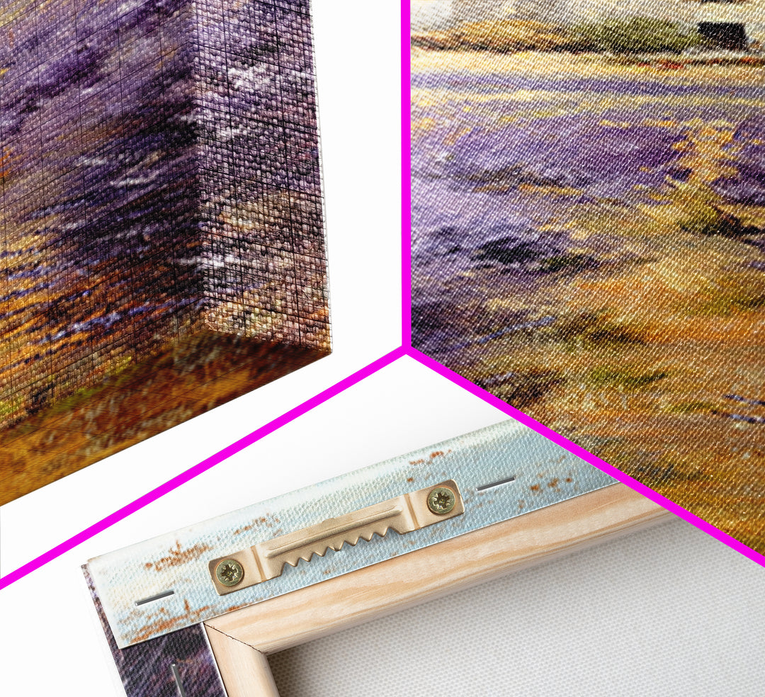 Lavender Field with Distant Stone Farmhouse Canvas Print, French Country Art, Landscape Painting, Farmhouse Decor, Country, FCA-1x3-37