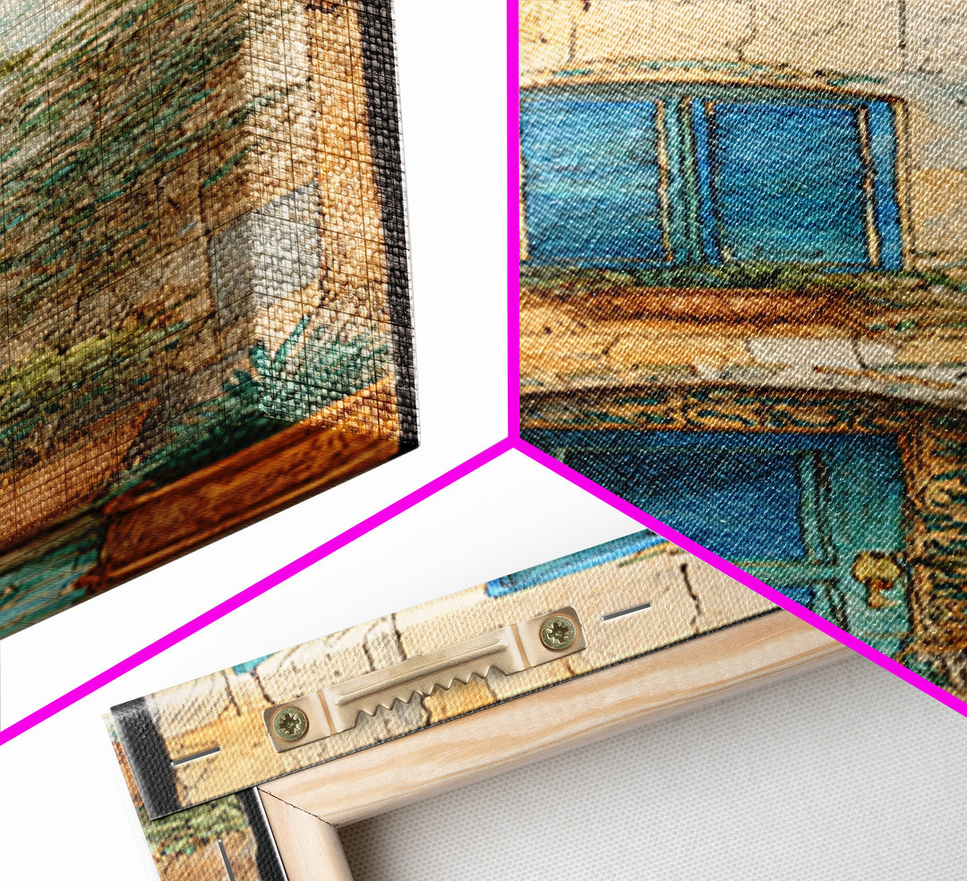 Weathered Window with Blue Shutters Canvas Print, French Country Art, Botanical Wall Art, Farmhouse Decor, Abstract Art, FCA-1x3-57
