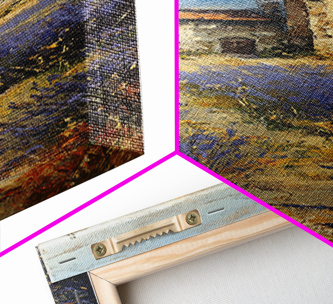 Lavender Field with Distant Stone Farmhouse Canvas Print, French Country Art, Wall Decor, Farmhouse Decor, Fine Art, Country, FCA-1x3-85