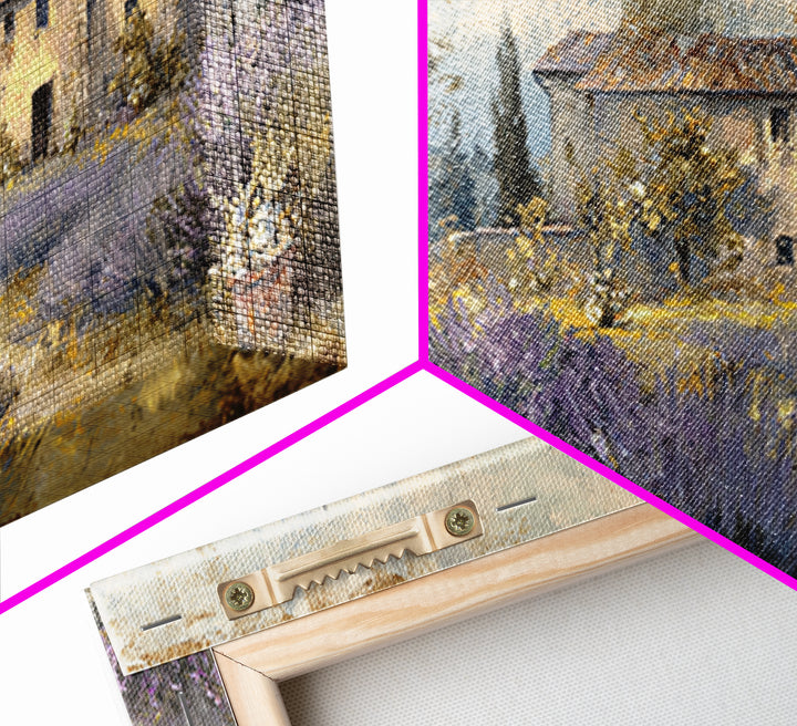 Lavender Field with Distant Stone Farmhouse Canvas Print, French Country Art, Farmhouse Decor, Oil Painting, Country, FCA-2x1-21