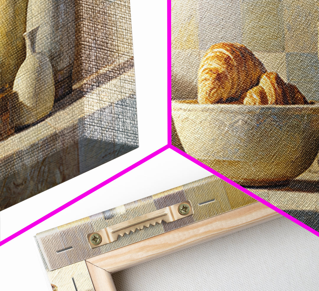 Caf Au Lait Bowl Framed Canvas Print, French Country Art, Above Bed Art, Farmhouse Decor, Fine Art, Country, Textured Painting, FCA-2x1-30