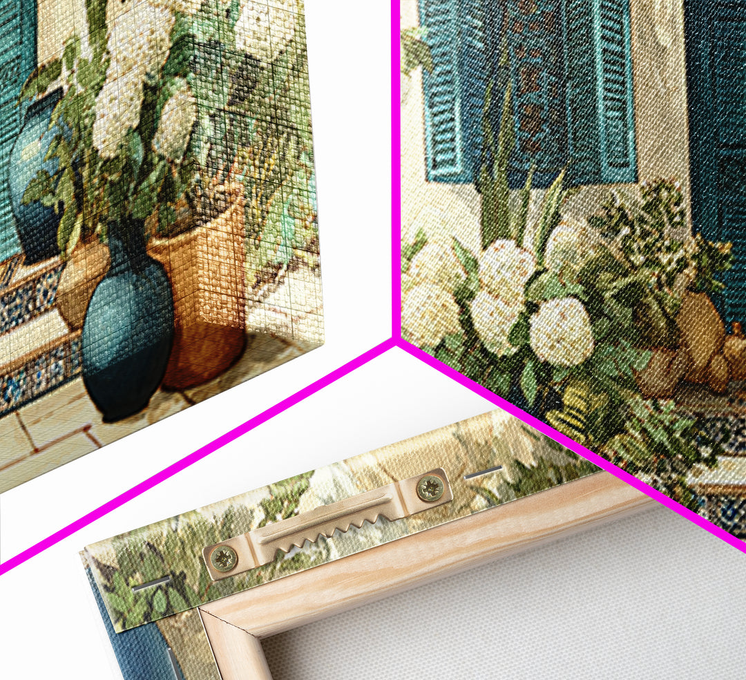Soft Hydrangeas Beside Antique Shutters Canvas Print, French Country Art, Statement Artwork, Farmhouse Decor, Fine Art, Country, FCA-2x1-4
