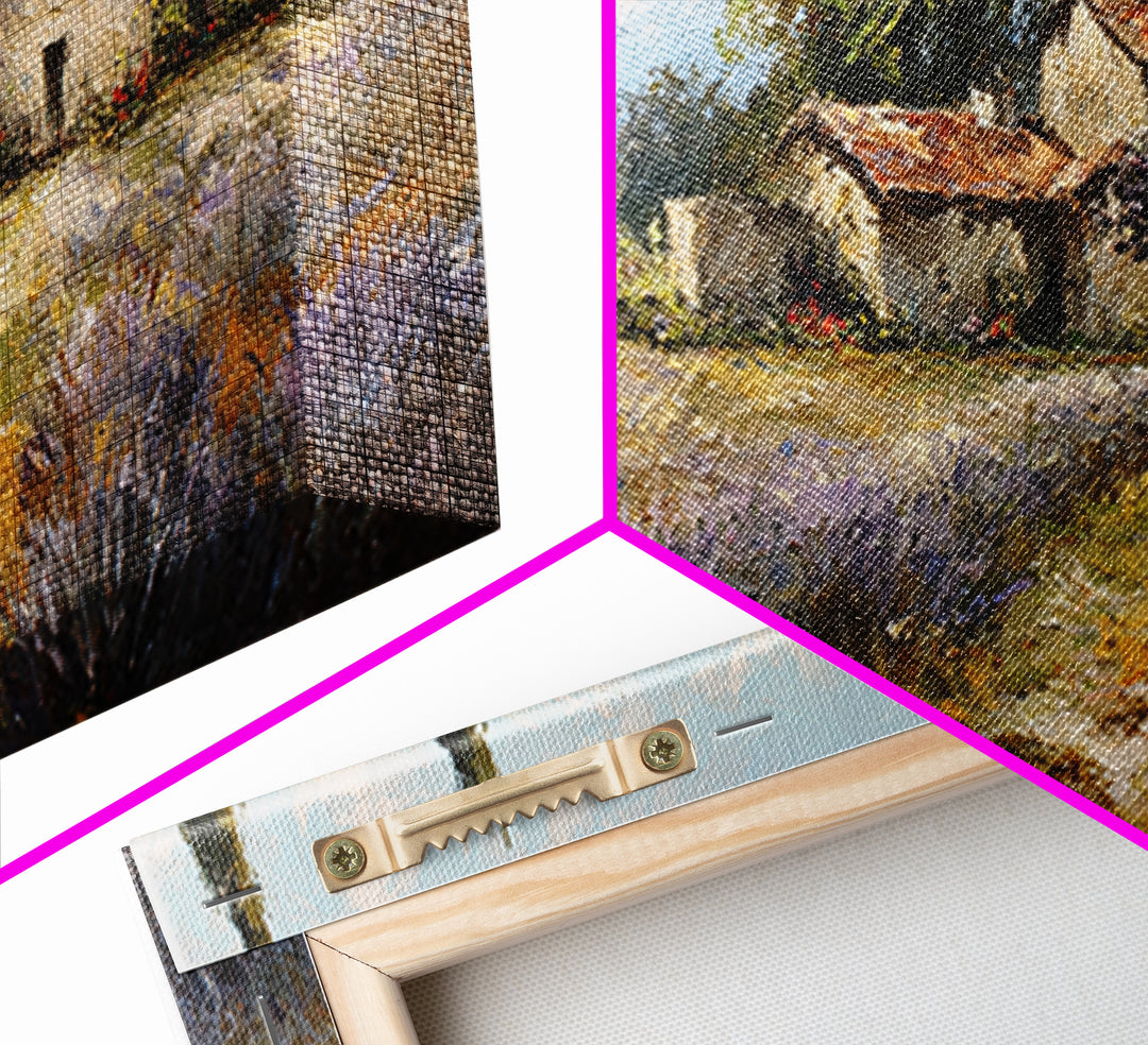 Lavender Field with Distant Stone Farmhouse Canvas Print, French Country Art, Minimalist Decor, Farmhouse Decor, Country, FCA-2x1-69