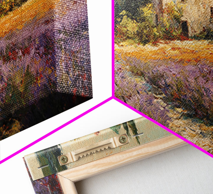 Lavender Field with Distant Stone Farmhouse Canvas Print, French Country Art, Minimalist Decor, Farmhouse Decor, Country, FCA-2x1-93